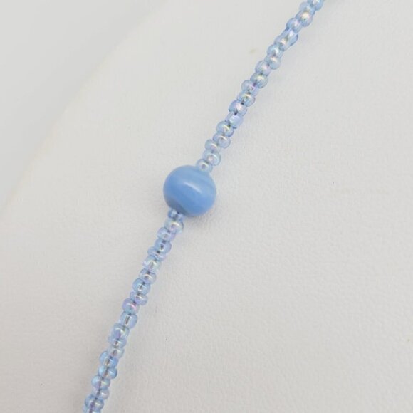 Blue Swirl Glass Beaded Necklace AB Seed Beads 20" Minimalist Simple Timeless - Picture 5 of 8